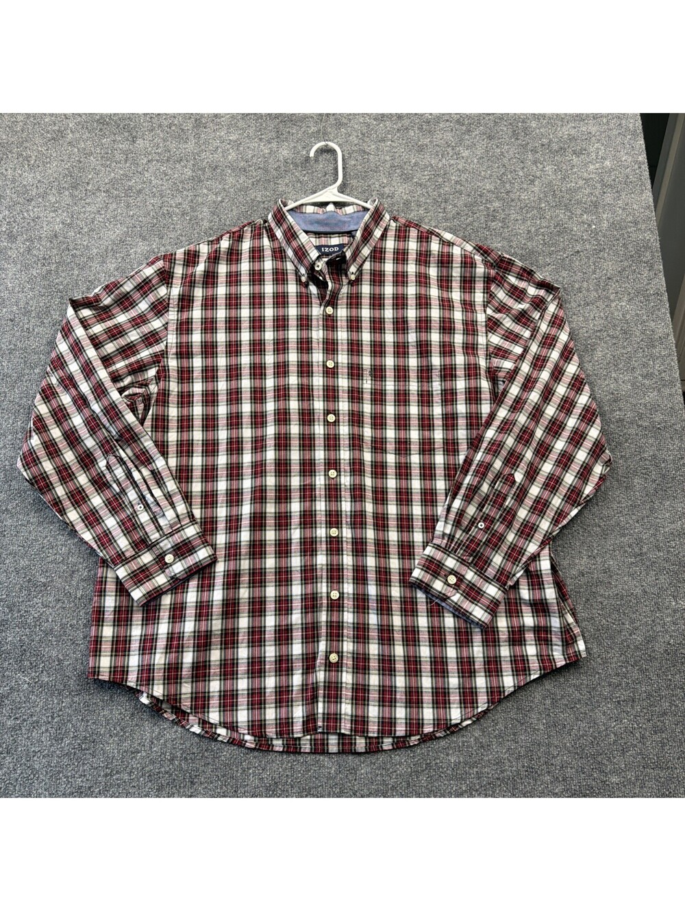 Men’s Izod Two Xl Red And White Christmas Plaid Dress Shirt